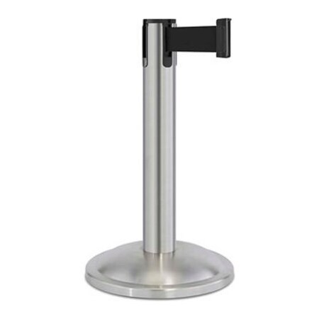 Lavi Industries Contempo Exhibit Post, 24" Satin Stainless Steel Post, 7' Black Belt 44-407024/BK